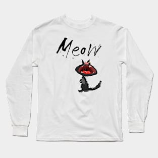 Black cat Meow Long Sleeve T-Shirt